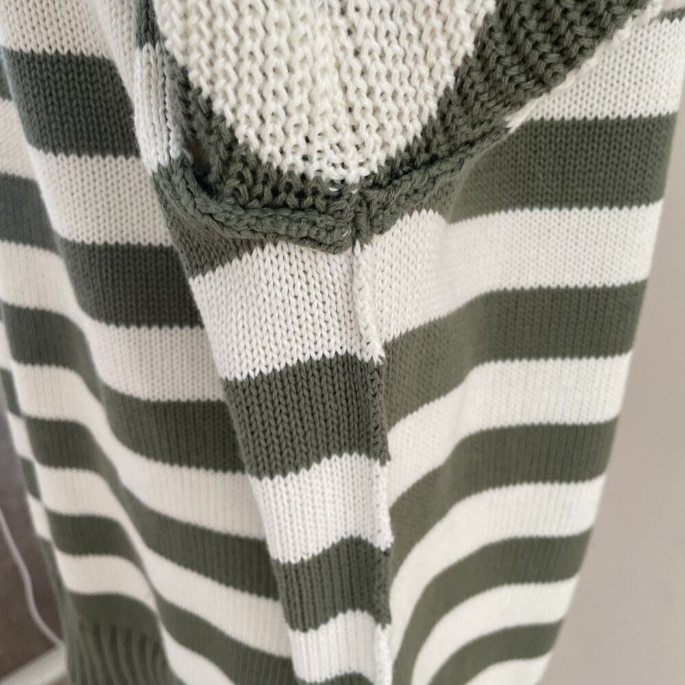 Aerie Bistro Roll Neck Relaxed Sweater Women's L Olive Green Striped Cotton NWOT - Picture 6 of 16